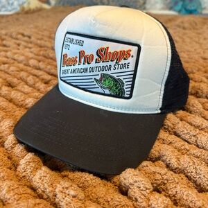 Bass Pro Shops Black and White Cap with Fish Logo Never Used